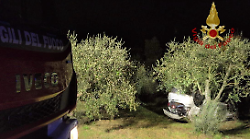 Auto con quattro persone a bordo finisce tra gli olivi e si ribalta: soccorsi nella notte