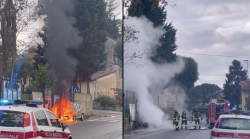 Auto in sosta prende fuoco vicino alla scuola, intervento dei pompieri
