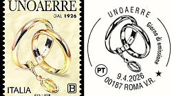 Il secolo di Unoaerre celebrato con un francobollo d'autore. Le fedi, simbolo d'amore per eccellenza