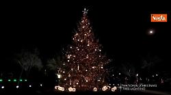 Trump e Melania accendono l'albero di Natale di Washington, il momento del conto alla rovescia