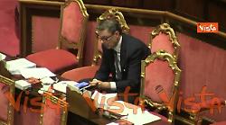 Discussione in Aula sulla manovra, il Ministro Giorgetti ascolta gli interventi dei Senatori