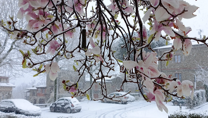 Neve a primavera: problemi sulle strade in Casentino e lungo la E45 nel tratto appenninico