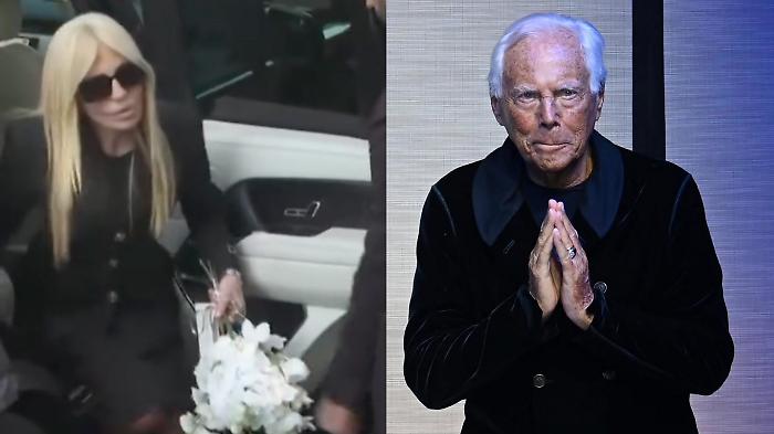 Donatella Versace, fiori bianchi per l&rsquo;ultimo saluto a Giorgio Armani
