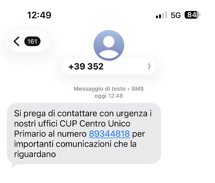 L'ultima truffa telefonica: "Contattare con urgenza i nostri Cup". Evitare sempre di richiamare