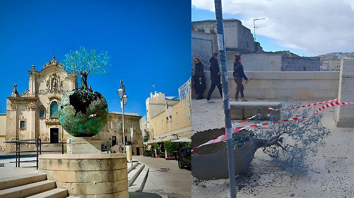 Statua di Andrea Roggi abbattuta a Matera. Lo scultore: "Non riteniamo sia stato il vento, ma un tentato furto"