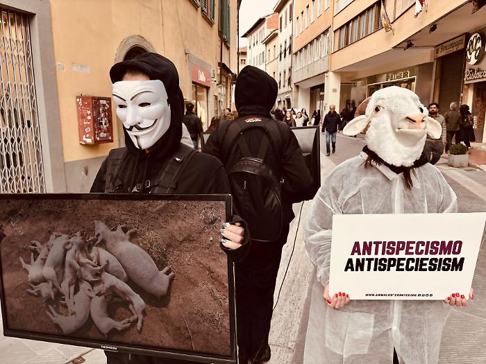 Attivisti in azione in piazza San Jacopo