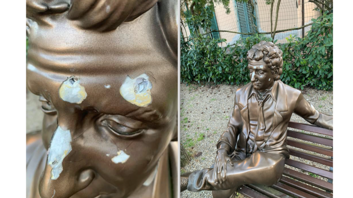 Vandali rovinano la statua di Francesco Nuti nel luogo che ispir&ograve; il film Madonna che silenzio c'&egrave; stasera
