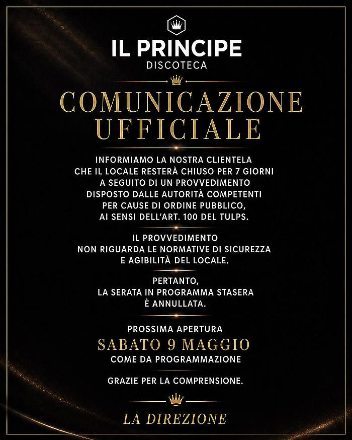 Il comunicato del locale